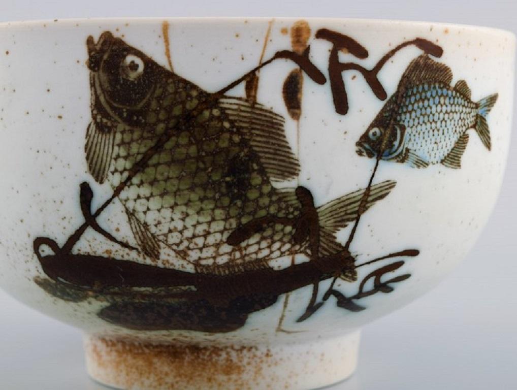 Danish Nils Thorsson for Royal Copenhagen, Bowl in Glazed Faience with Fish Motifs