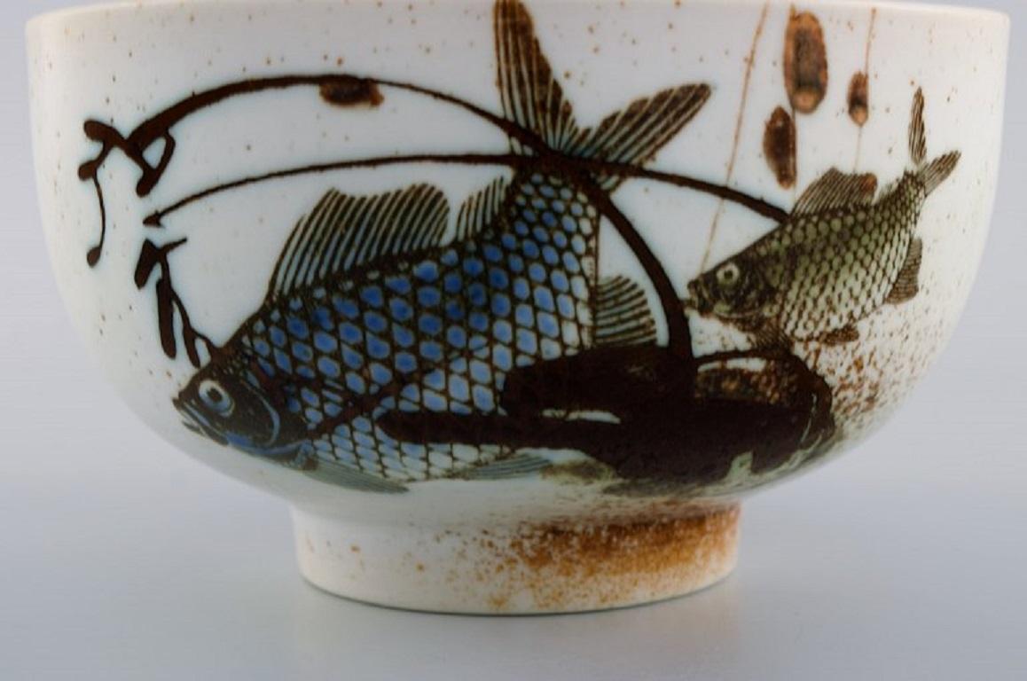 Late 20th Century Nils Thorsson for Royal Copenhagen, Bowl in Glazed Faience with Fish Motifs