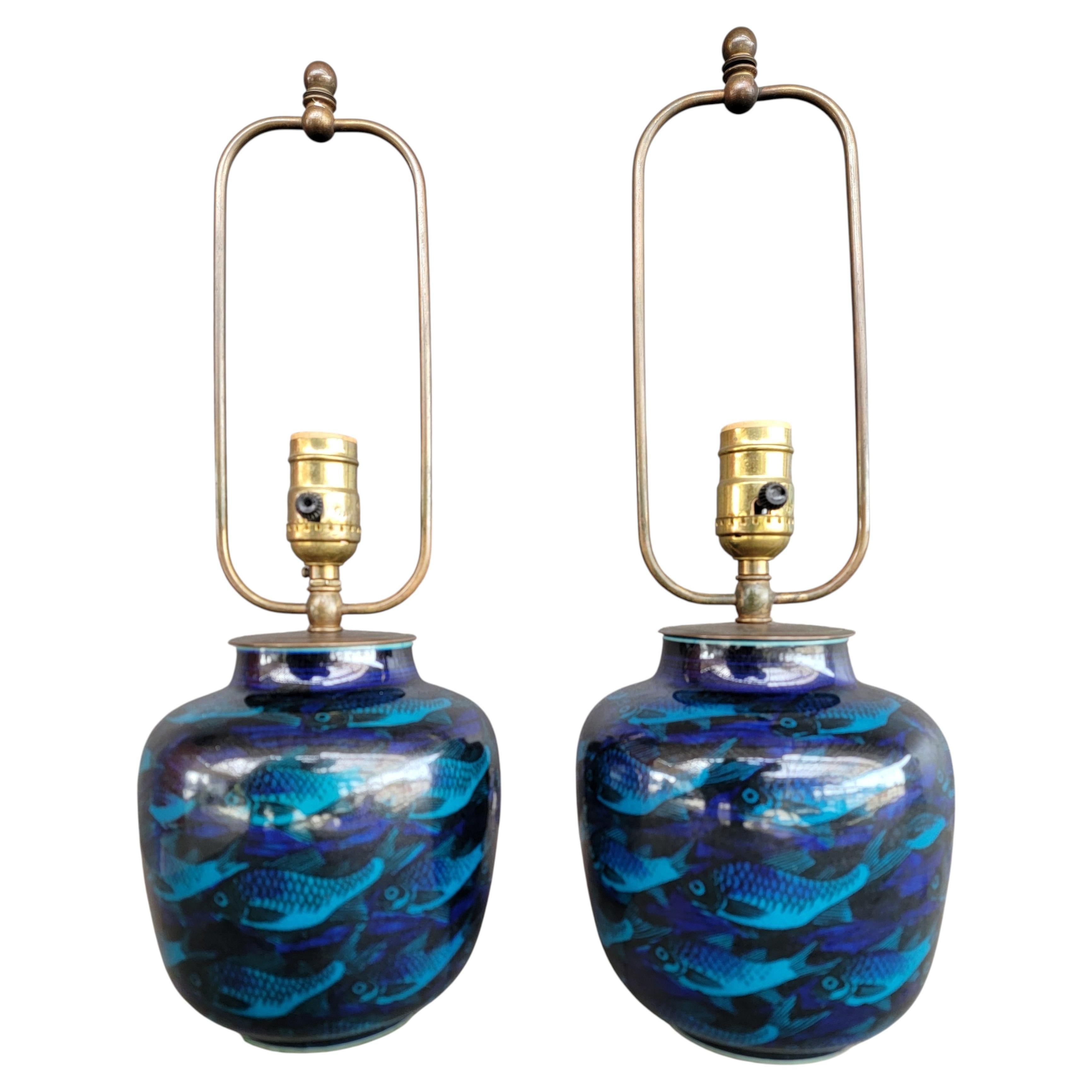 Nils Thorsson for Royal Copenhagen Fish Table Lamps For Sale