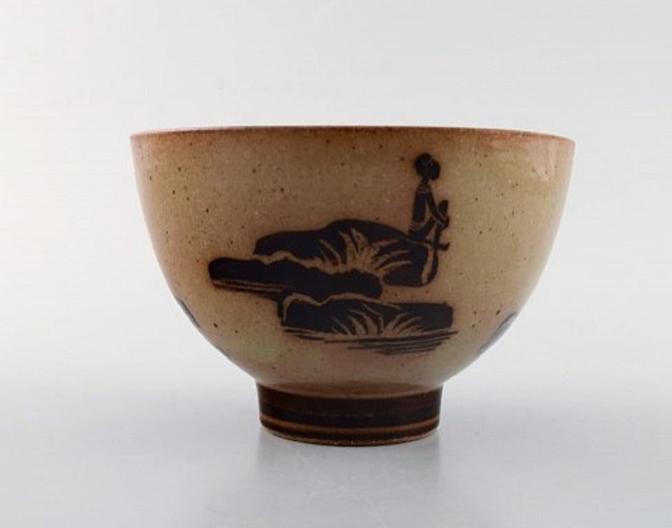 Art Deco Nils Thorsson for Royal Copenhagen, Jungle Series, Bowl in Glazed Chamotte Clay