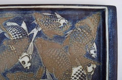 Nils Thorsson for Royal Copenhagen, Large Tray in Glazed Faience with Fish Motif