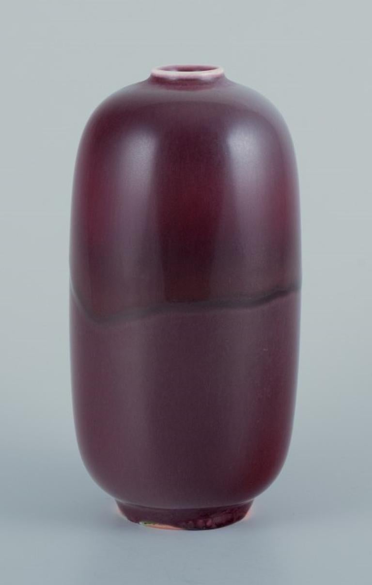 Glazed Nils Thorsson for Royal Copenhagen. Large unique ceramic vase. Oval shape. For Sale