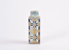 Nils Thorsson para Royal Copenhagen Jarrón pequeño Baca Azul Blanco Ocre Danés Años 70