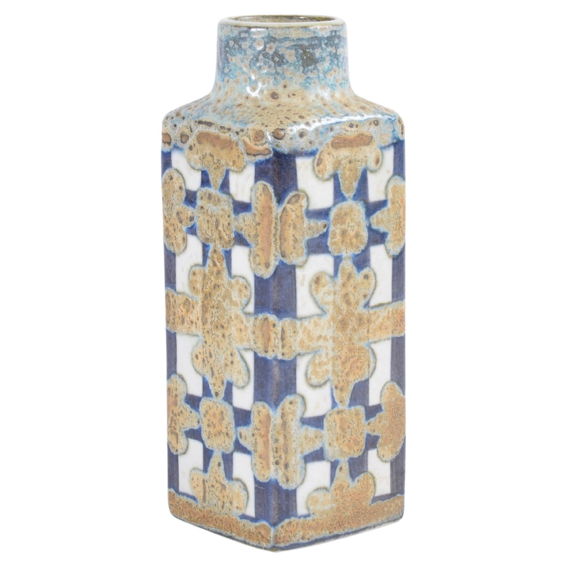 Nils Thorsson for Royal Copenhagen Small Baca Vase Blue White Ochre Danish 1970s For Sale