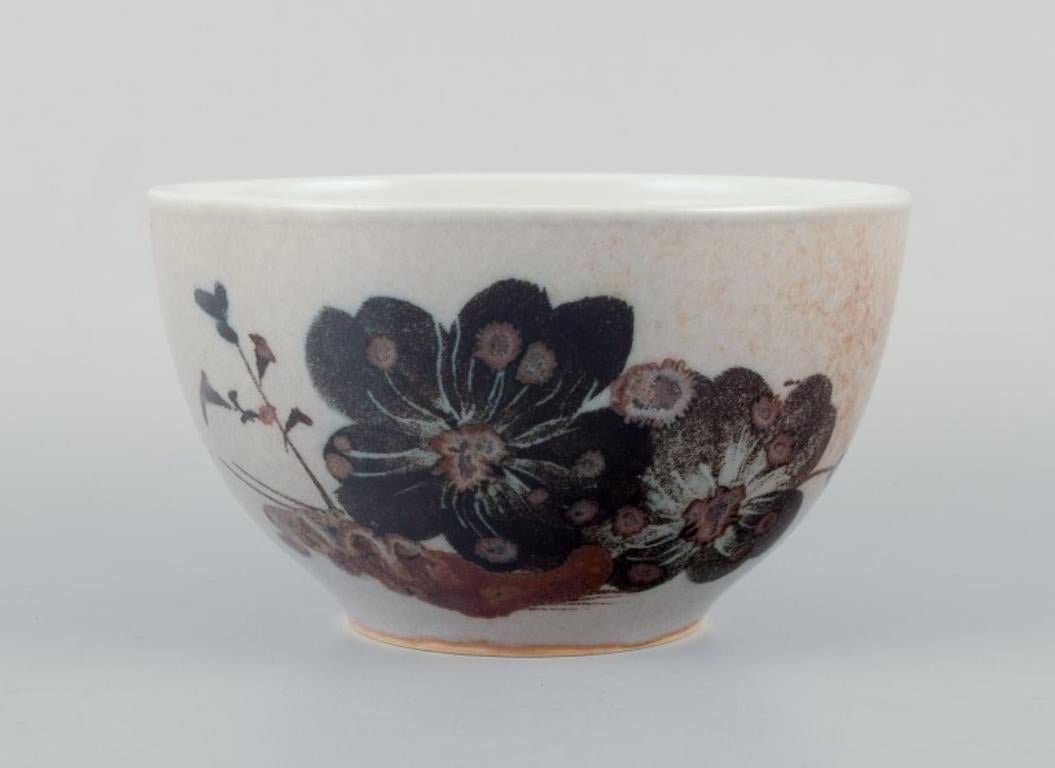 Danish Nils Thorsson for Royal Copenhagen, unique ceramic bowl decorated with flowers.  For Sale