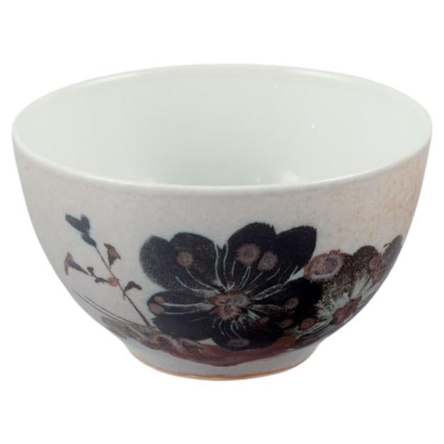 Nils Thorsson for Royal Copenhagen, unique ceramic bowl decorated with flowers.  For Sale
