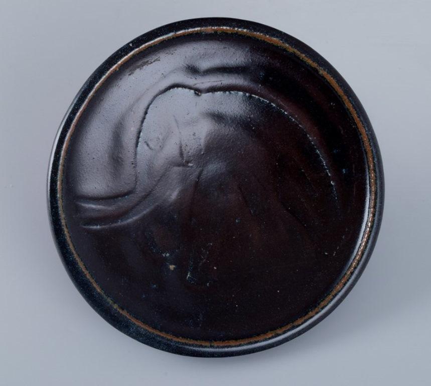 Glazed Nils Thorsson for Royal Copenhagen. Unique ceramic bowl with elephant motif.  For Sale
