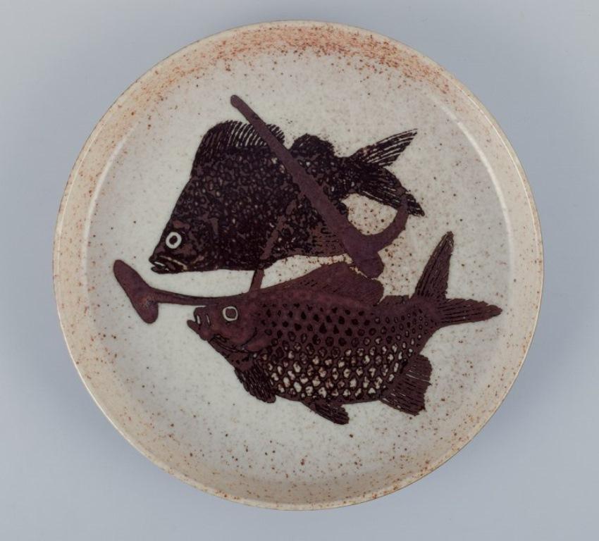 Danish Nils Thorsson for Royal Copenhagen, unique ceramic dish decorated with fish. For Sale