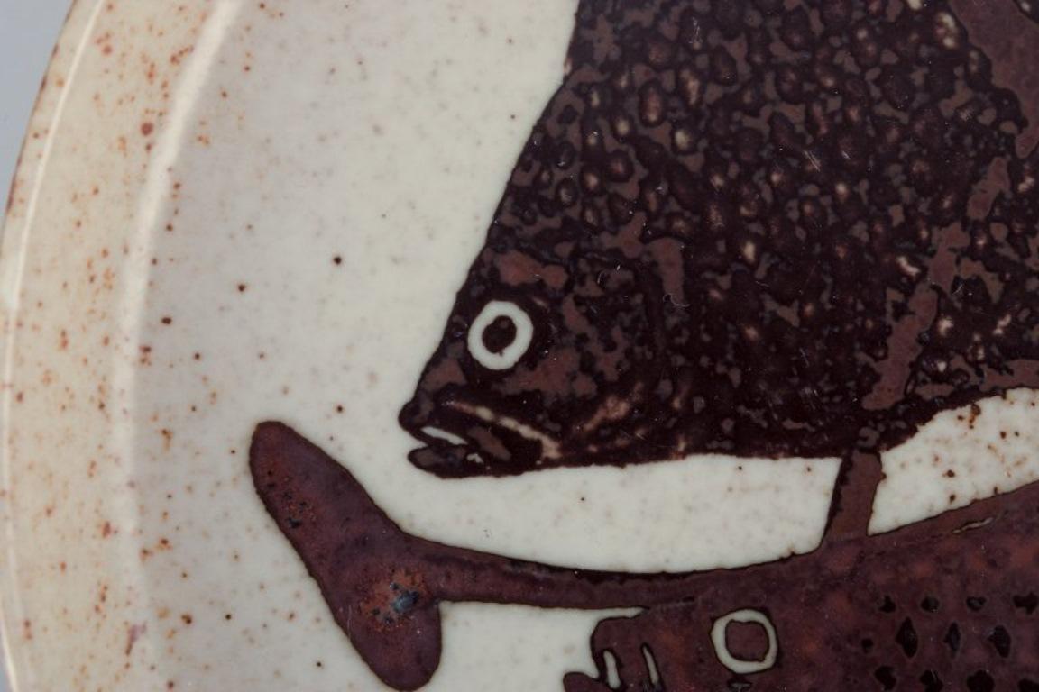 Glazed Nils Thorsson for Royal Copenhagen, unique ceramic dish decorated with fish. For Sale