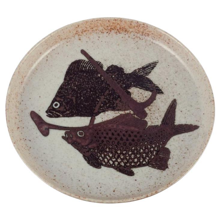 Nils Thorsson for Royal Copenhagen, unique ceramic dish decorated with fish. For Sale