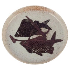 Nils Thorsson for Royal Copenhagen, unique ceramic dish decorated with fish.