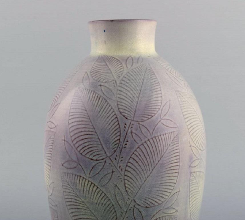 Scandinavian Modern Nils Thorsson for Royal Copenhagen, Vase in Glazed Ceramics with Leaf Decoration For Sale