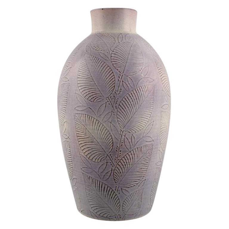 Nils Thorsson for Royal Copenhagen, Vase in Glazed Ceramics with Leaf Decoration For Sale