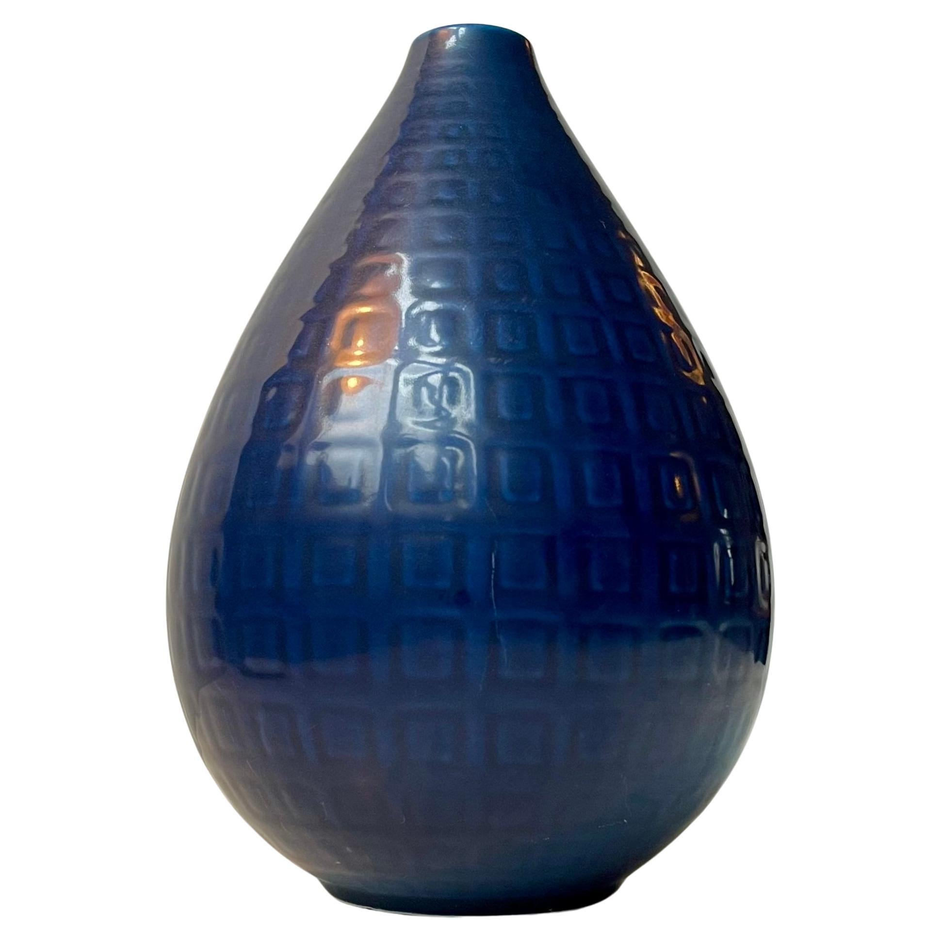 Nils Thorsson Glazed Blue Marselis Vase for Aluminia, 1950s