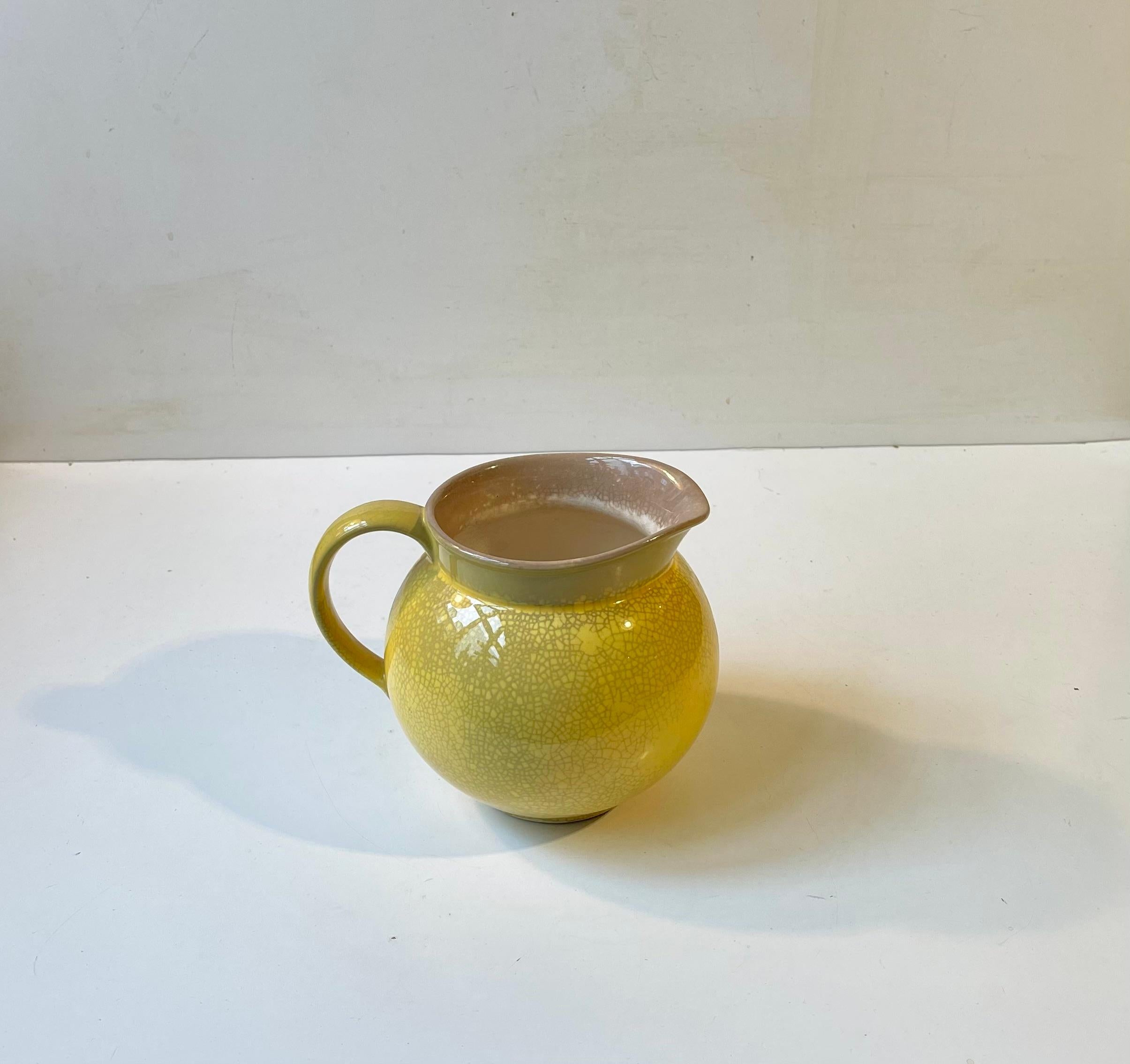 20th Century Nils Thorsson Glazed Yellow Funkis Jug for Aluminia, 1940s For Sale