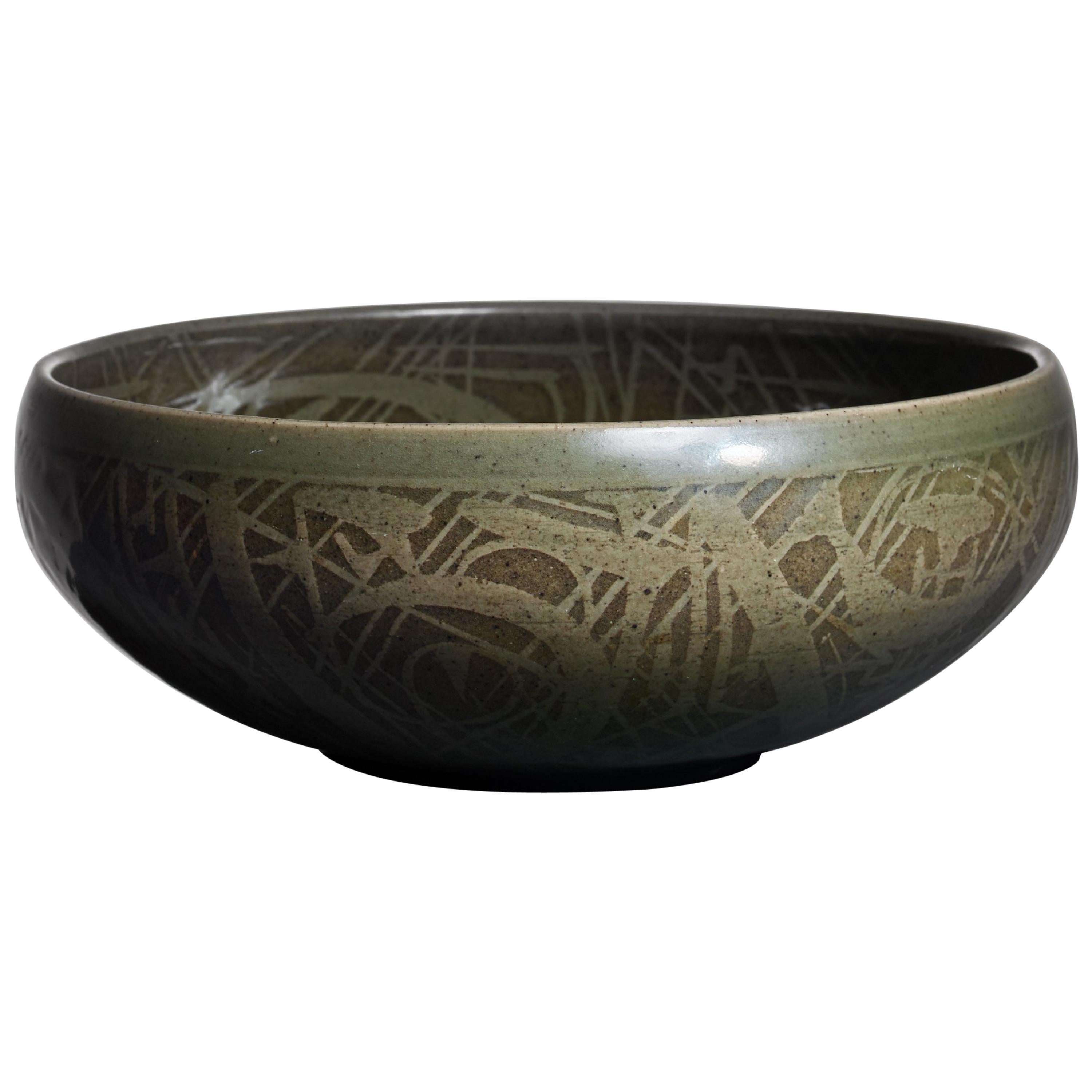 Nils Thorsson Green Ceramic Bowl for Royal Copenhagen, 1950s