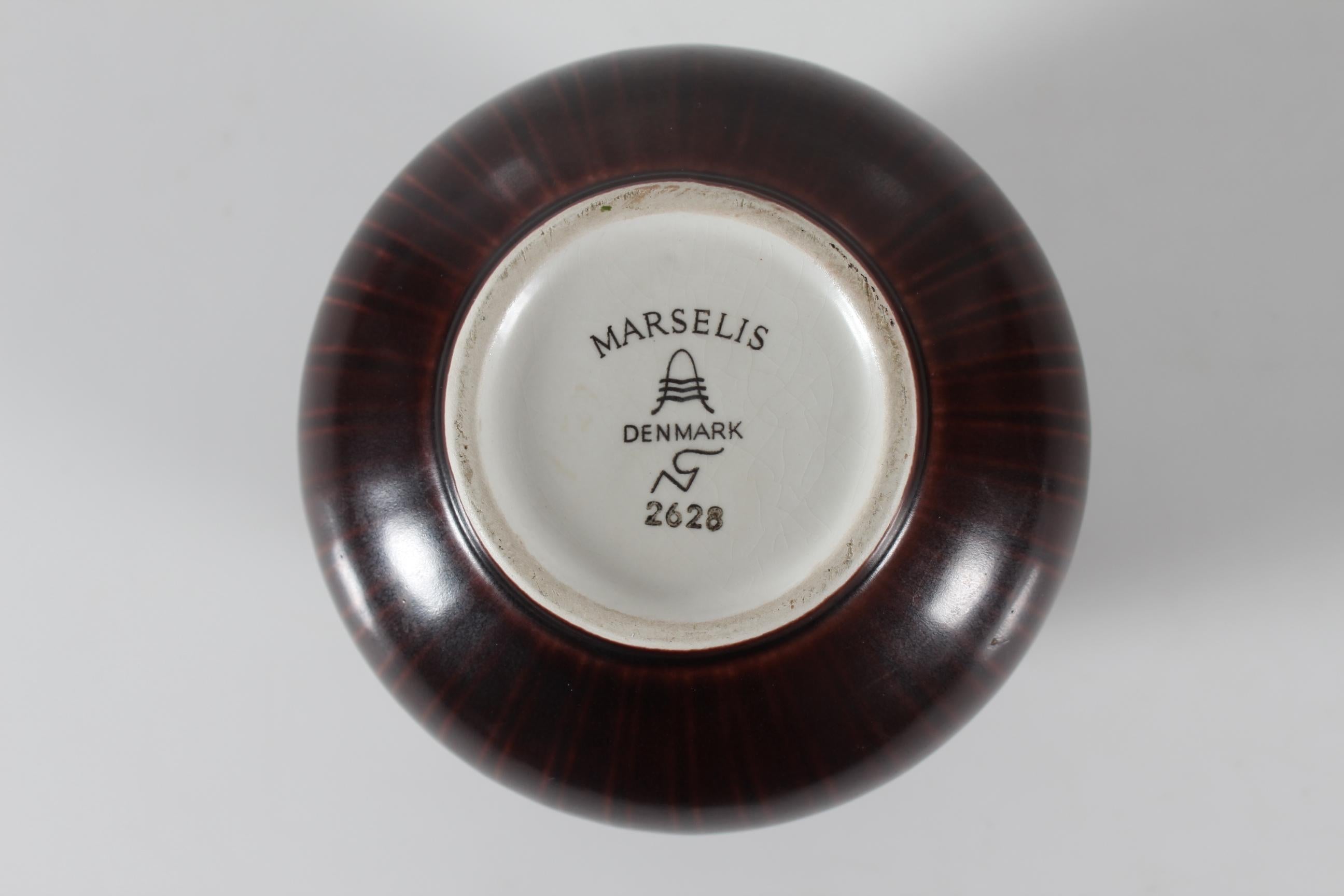 Danish Nils Thorsson Marselis Vase for Aluminia Royal Copenhagen Maroon Brown 1950 DK