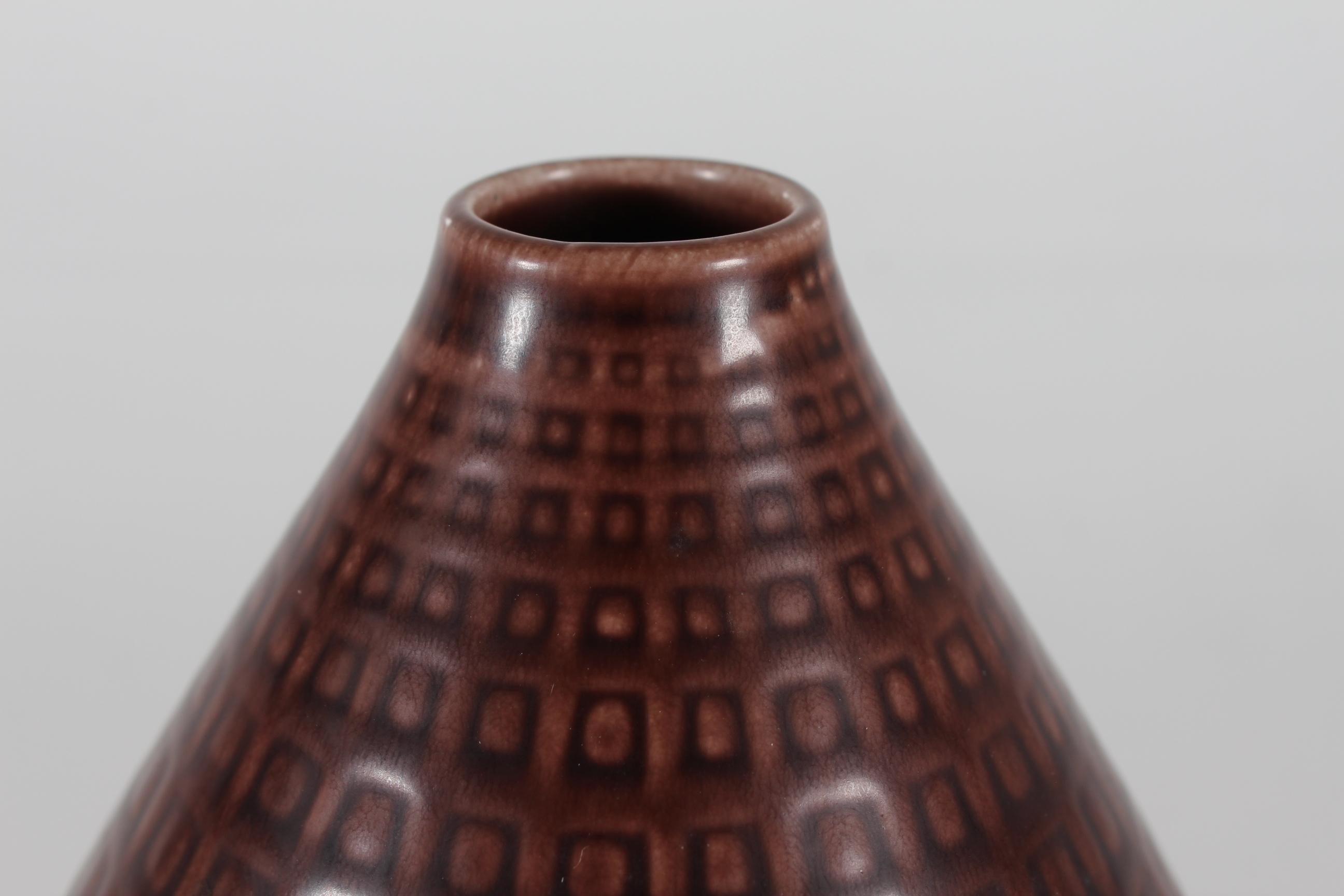 Danish Nils Thorsson Marselis Vase for Aluminia Royal Copenhagen Maroon Brown 1950 DK For Sale