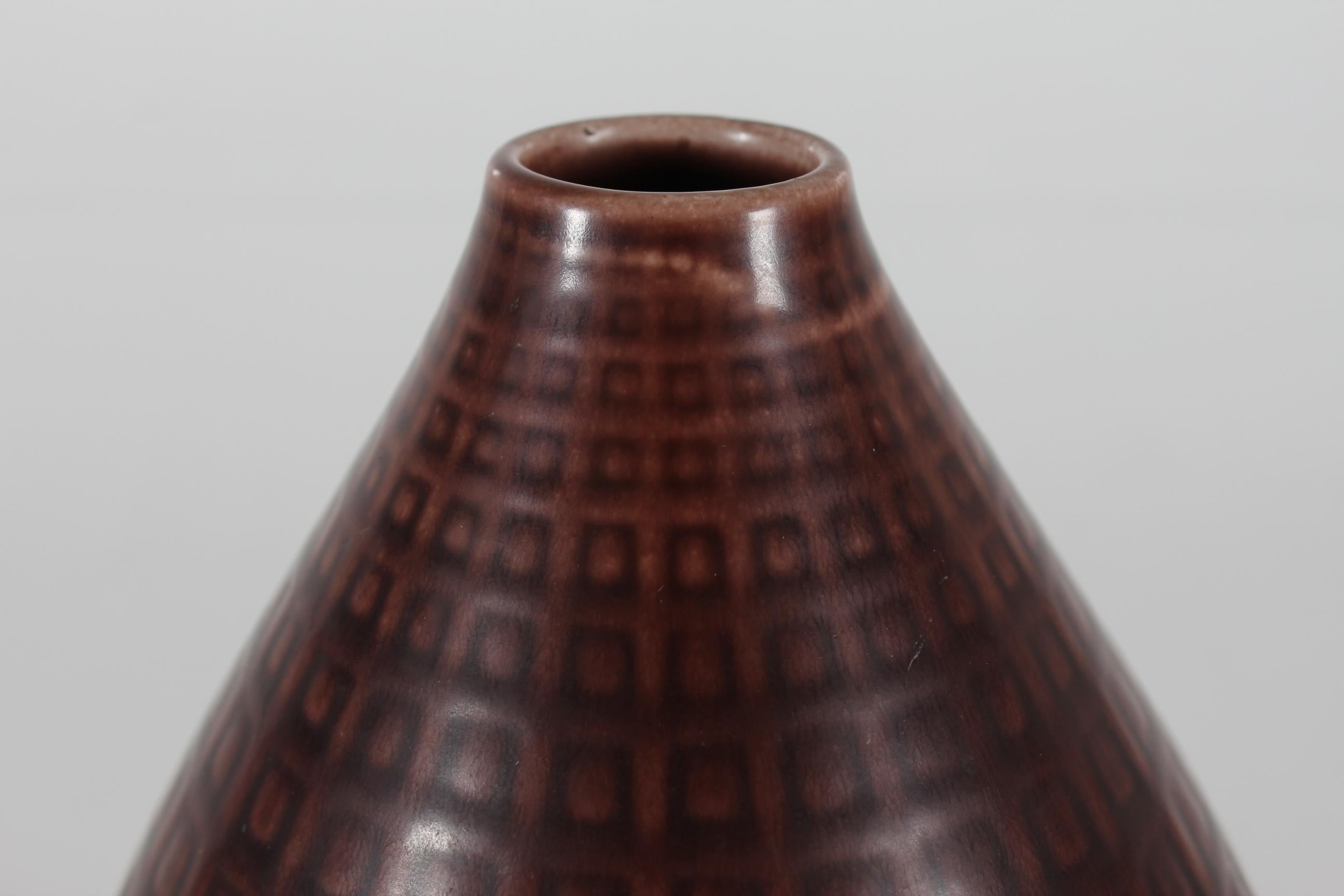Glazed Nils Thorsson Marselis Vase for Aluminia Royal Copenhagen Maroon Brown 1950 DK For Sale