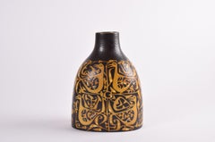 Nils Thorsson Royal Copenhagen Baca Vase Bird Motif Black Yellow, Danish 1970s