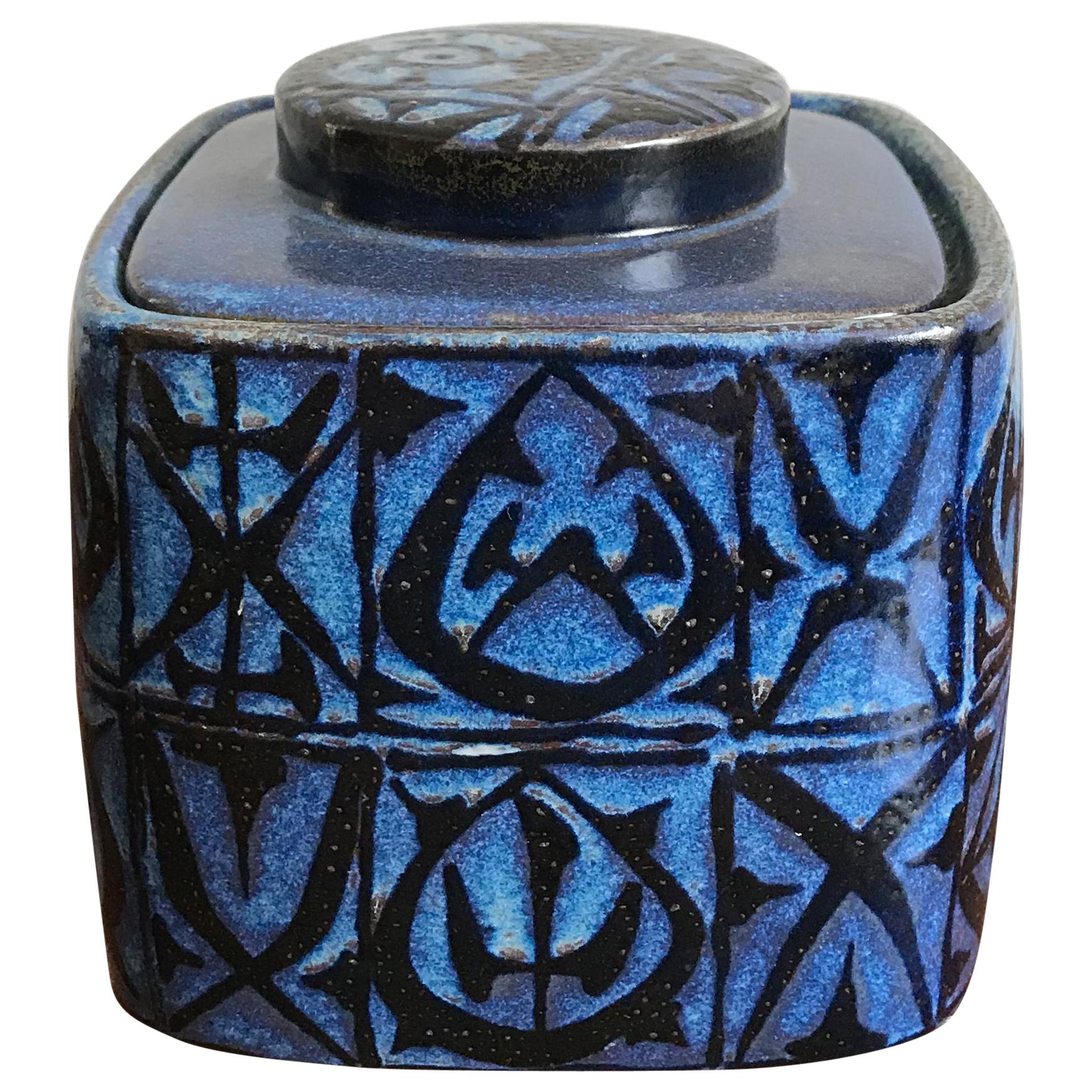 Nils Thorsson Scandinavian Blue Ceramic Box for Royal Copenhagen, 1960s