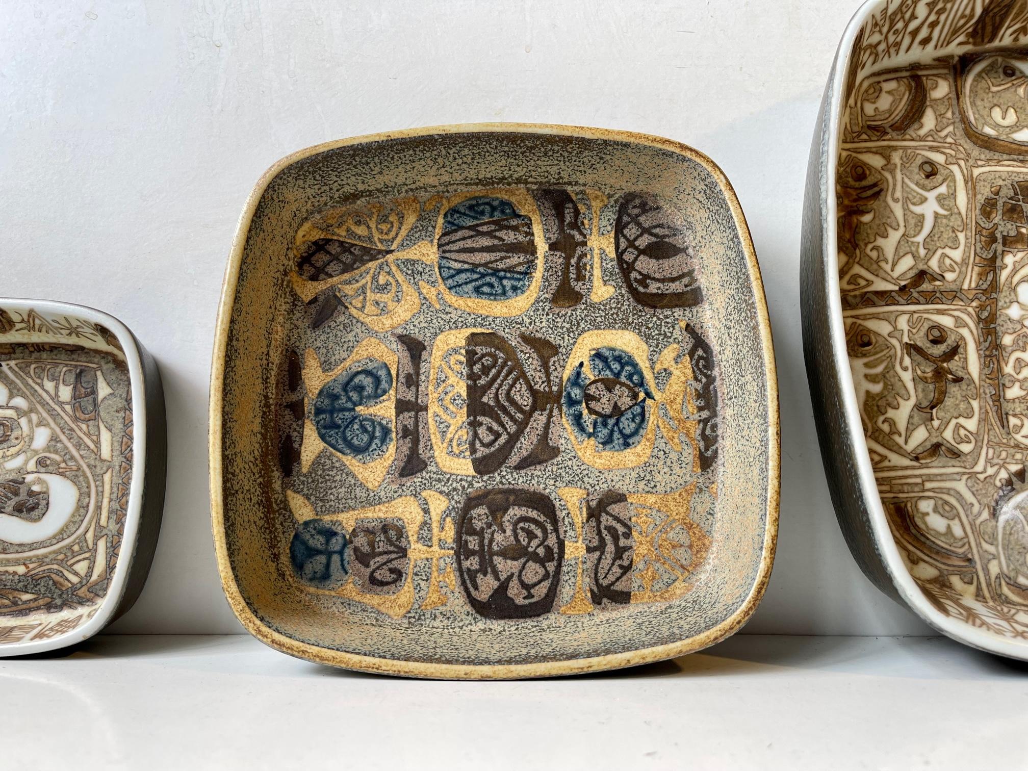 Faience Nils Thorsson Trio of Ceramic Bowls for Royal Copenhagen, 1970s