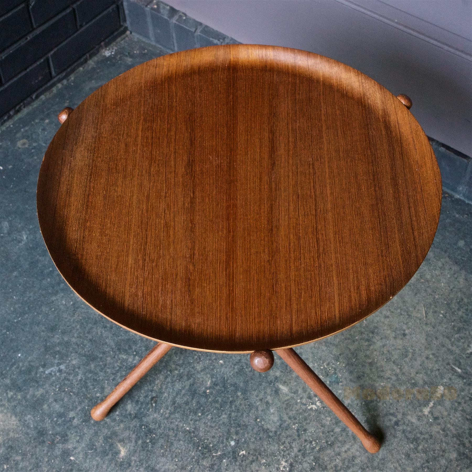 Scandinavian Modern Nils Trautner Teak Tripod Tray Table Midcentury Serving Picnic Pool Campaign