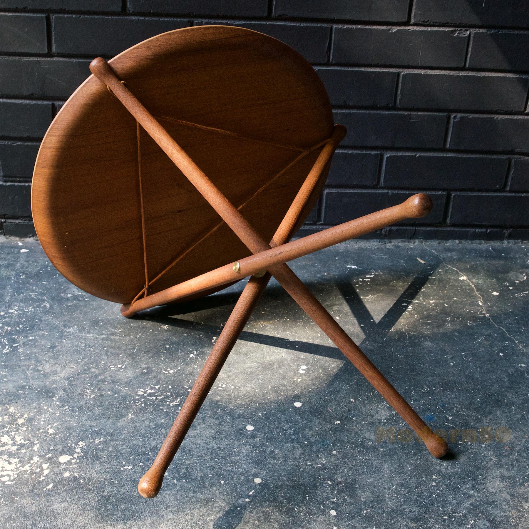 Mid-20th Century Nils Trautner Teak Tripod Tray Table Midcentury Serving Picnic Pool Campaign