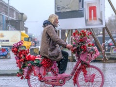 Contemporary Amsterdam cyclist project stencil street art pop Dutch Flowerman