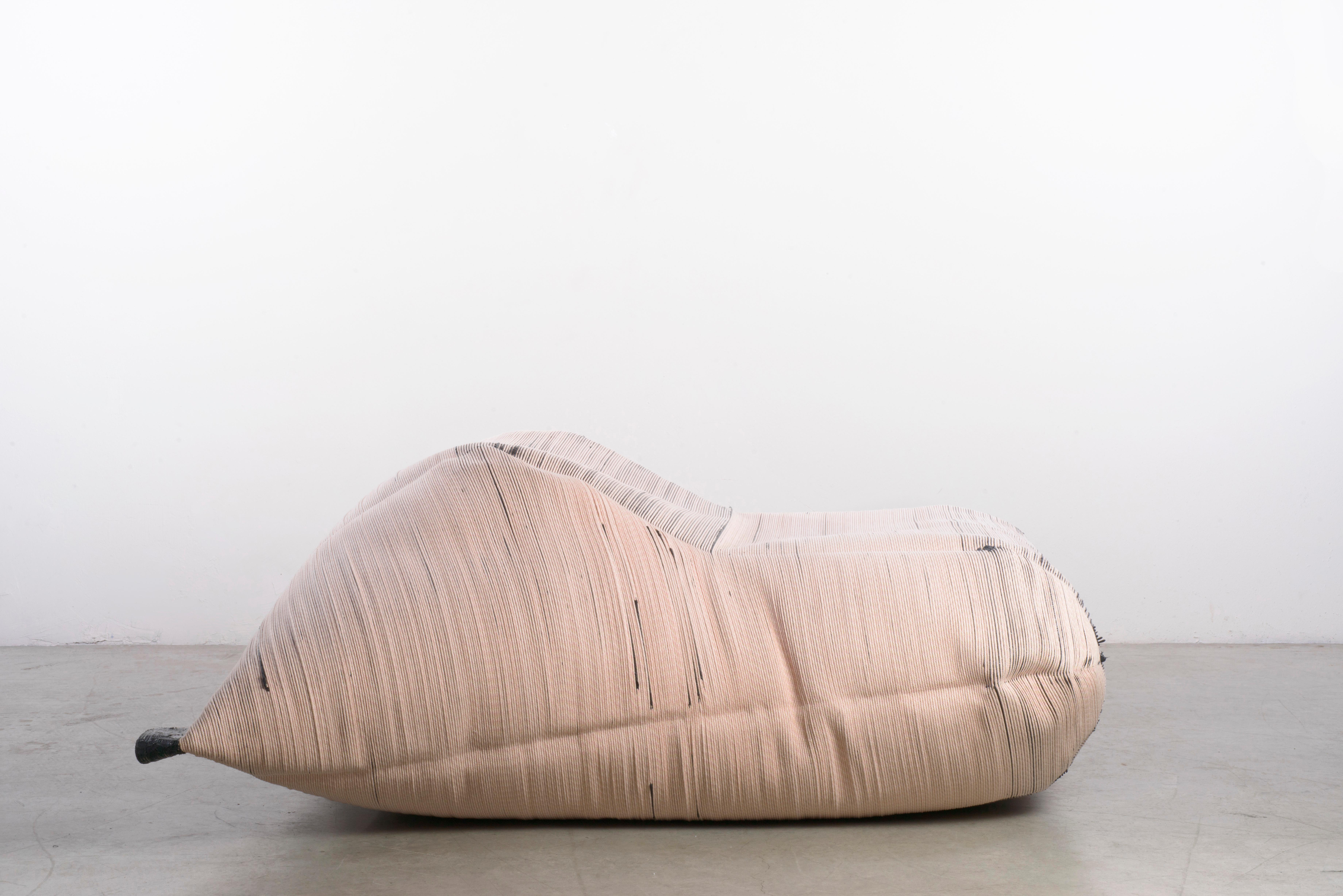 Big soft chair by Wendy Andreu, Regen Camouflage collection, France, 2019. Nilufar edition. Cotton, sylicone, polystyrene, feathers, zip. 148 x 140 x H 58 cm, 58.2 x 55 x H 22.8 in. The Regen Camouflage big soft chair is made in cotton rope and