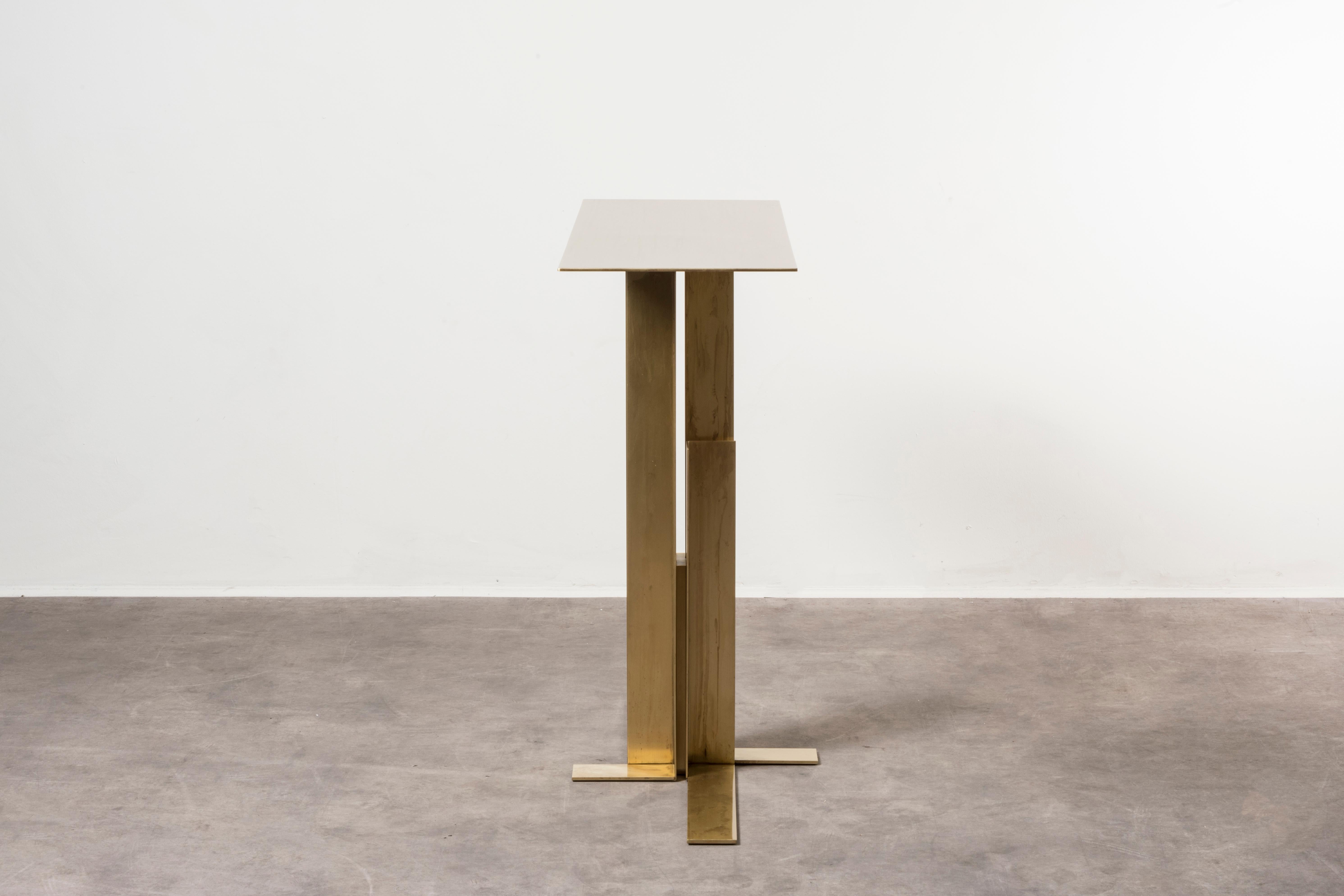 Console by Nicolini Bertocco, Italy, 2019. Nilufar edition. Brass. Measures: 108 x 36 x H 85 cm, 42.5 x 14 x H 33.4 in. The collection is inspired by Mies Van Der Rohe’s famous cruciform column. Like the others pieces by Nicolini Bertocco,