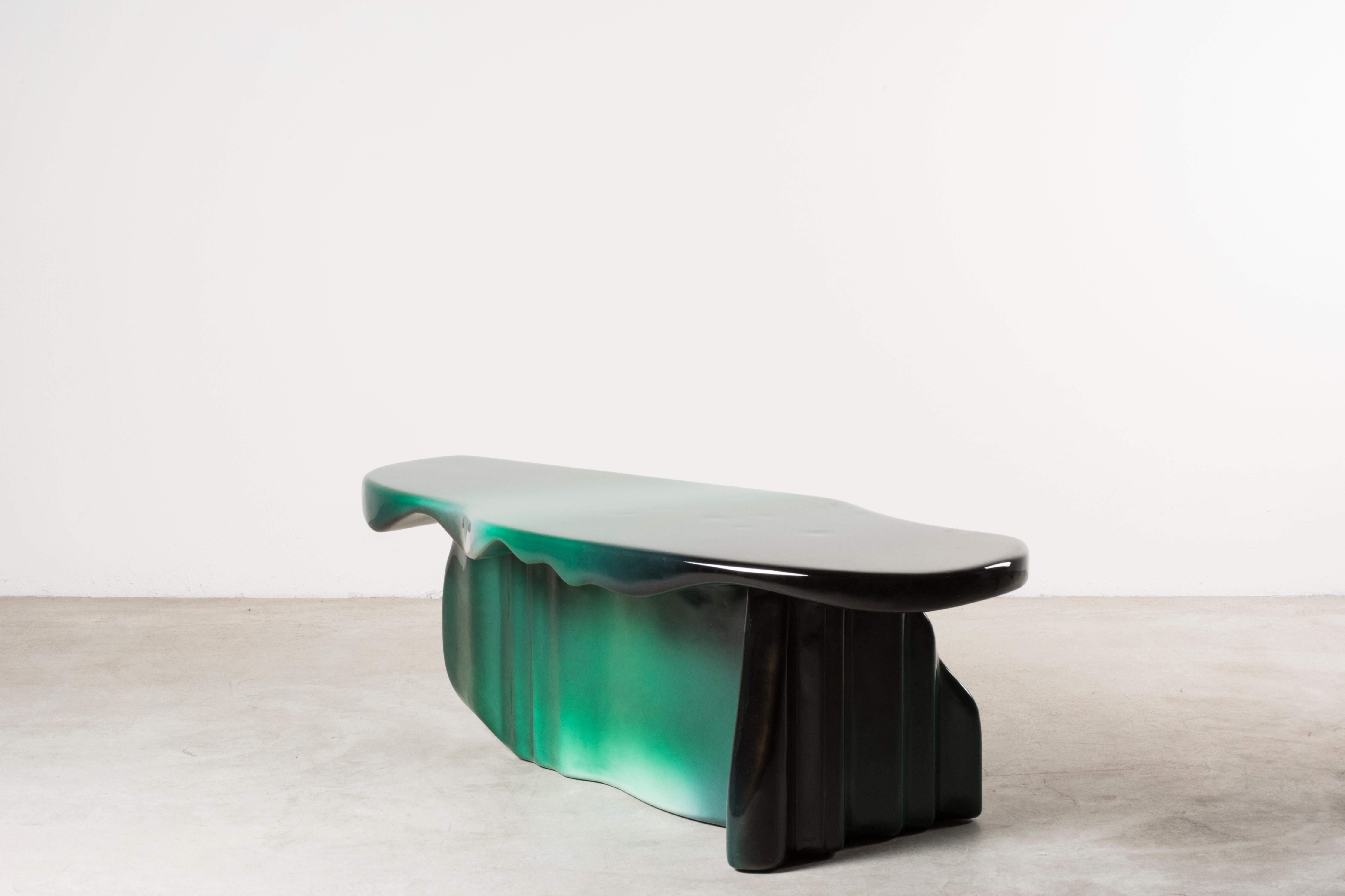 Guise 2 spray coffee table by Odd Matter, Italy, 2018. Nilufar edition. EPS foam, spray. Measures: 126 x 45 x H 52 cm 49.6 x 17.7 x H 20.5 in. Guise explores the first encounter? through the potential of spray painting.? Surfaces protect what is