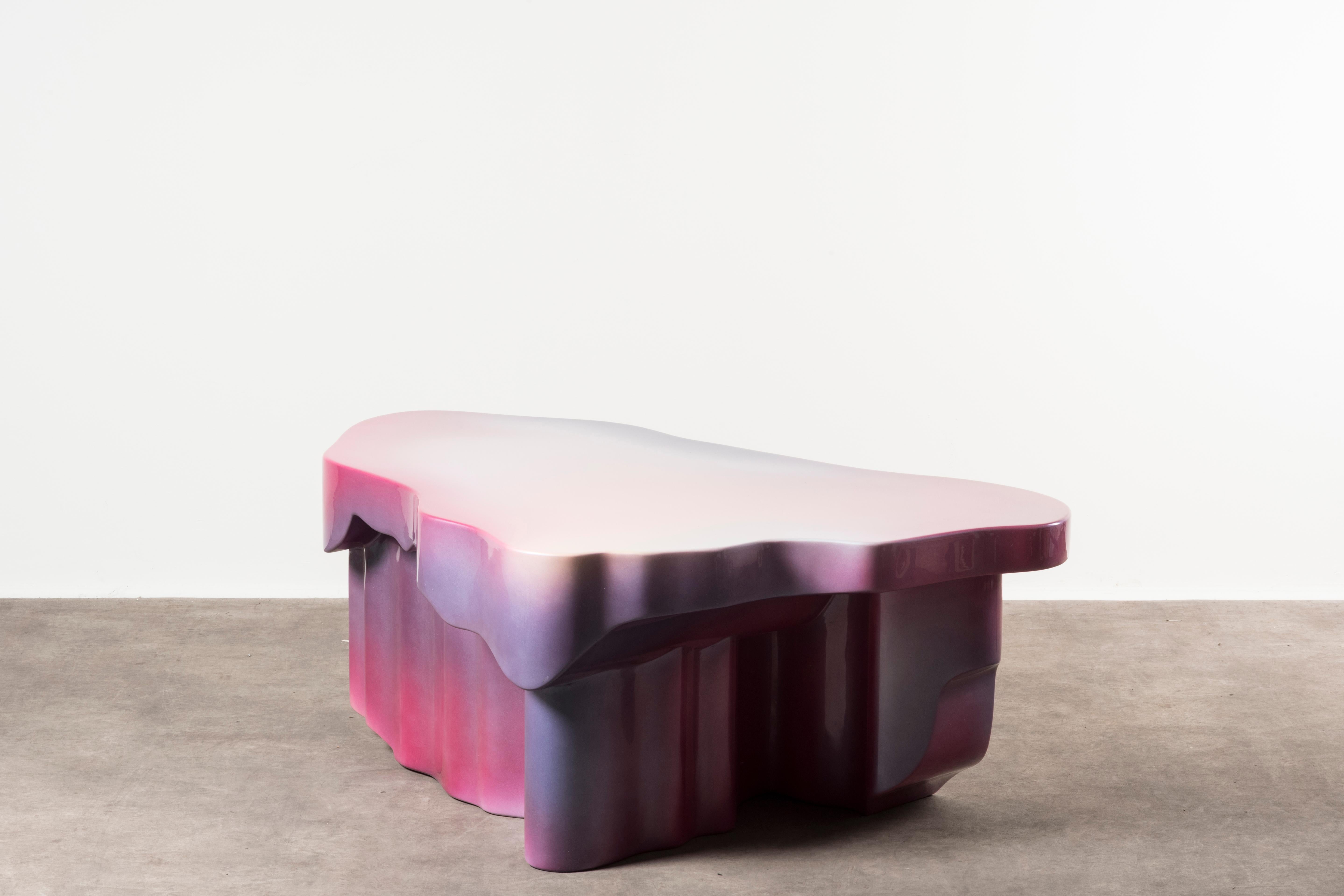 Guise 5 spray coffee table by Odd Matter, the Netherlands, 2018. Nilufar edition. EPS foam, spray. Measures: 123 x 80 x H 45 cm, 48.4 x 31.5 x H 17.7 in. Guise explores the first encounter? Through the potential of spray painting. Surfaces protect