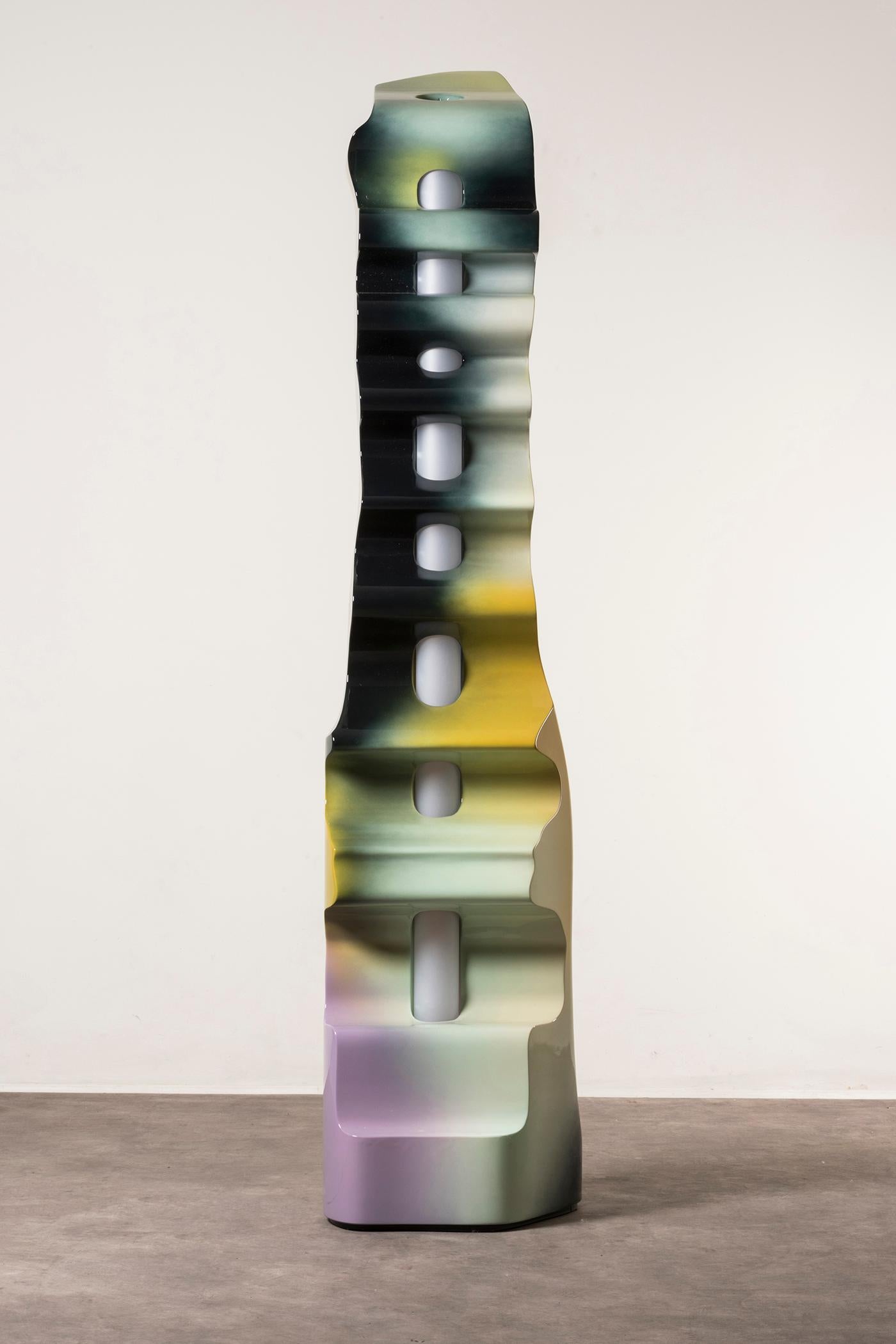 Guise Floor Lamp by Odd Matter, the Netherlands, 2019. Nilufar edition. EPS foam, spray. Measures: 47 x 45 x H 210 cm, 18.5 x 17.7 x H 82.6 in. Guise explores the first encounter? Through the potential of spray painting.? Surfaces protect what is
