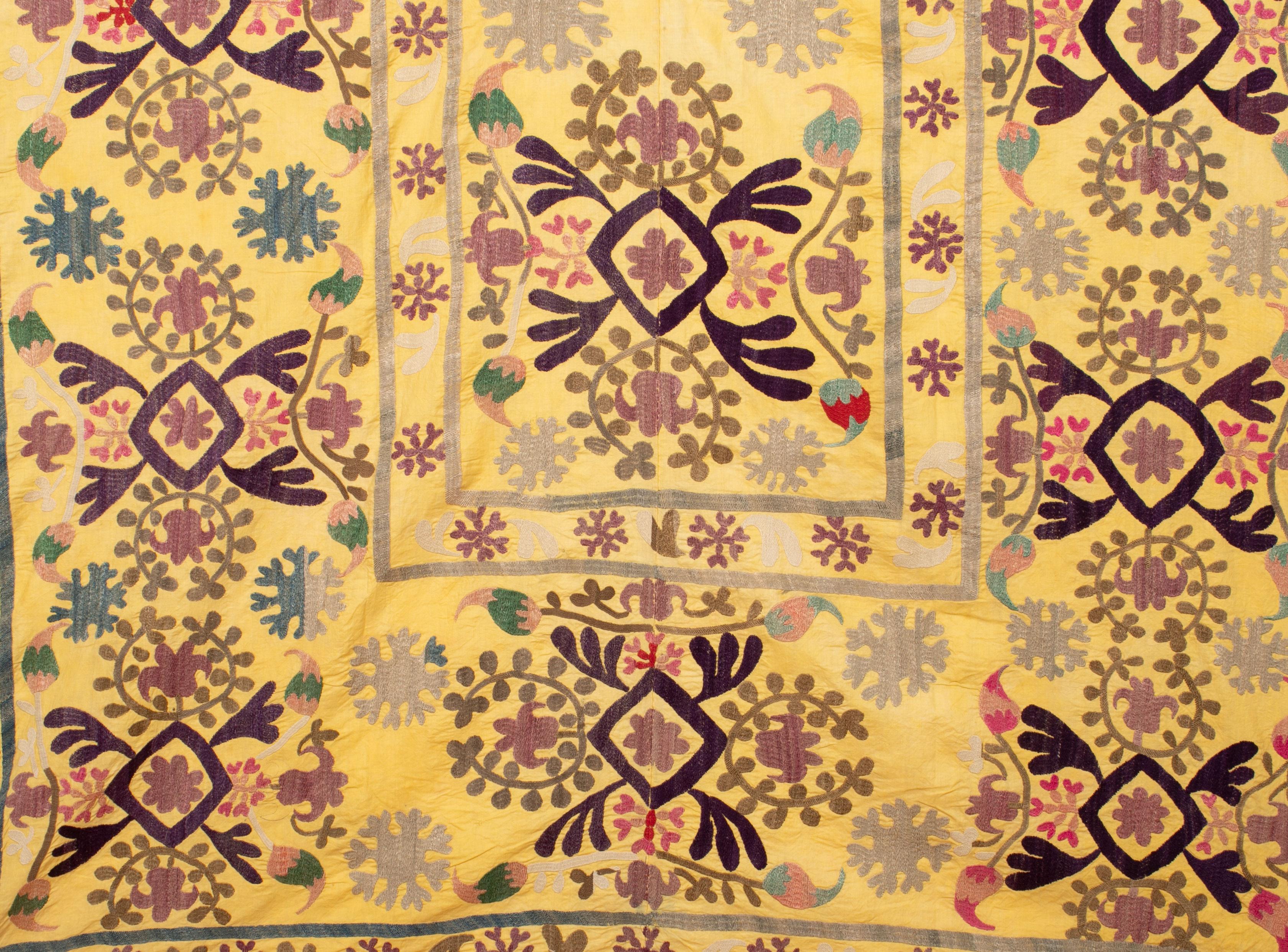 Embroidered Nim Suzani from Uzbekistan, Central Asia, Mid-20th Century
