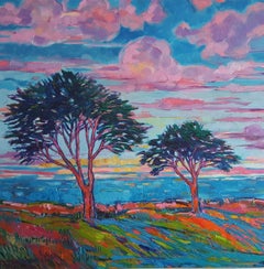How close are Trees, Lake and Clouds - Peinture de paysage impressionniste originale