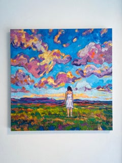 Pink Clouds in a Blue Sky-original contemporary impressionism landscape painting