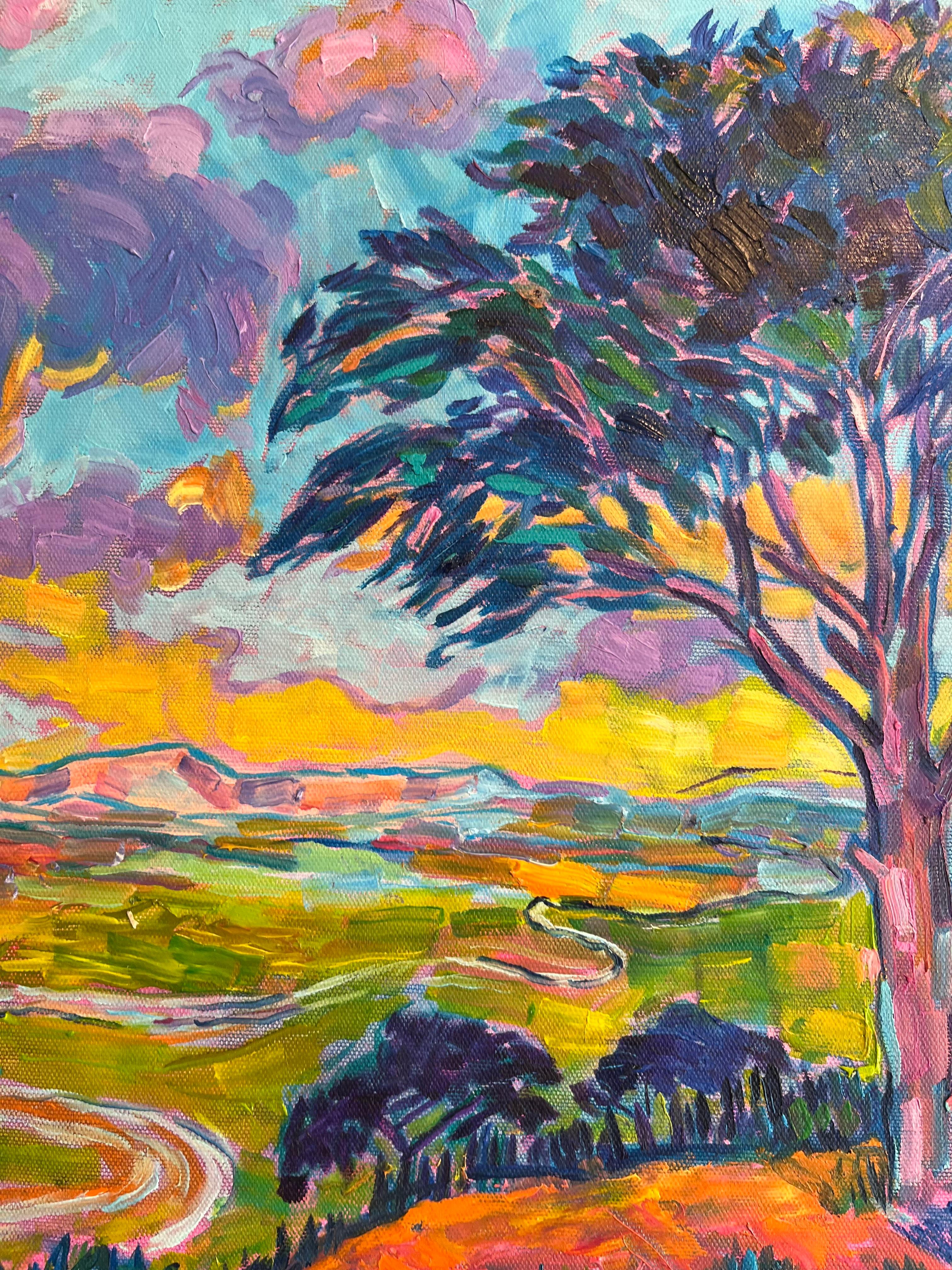 El camino de la esperanza-Pintura al óleo original de paisajes del impresionismo contemporáneo-Arte - Abstract Painting Gris de Nimet Keser