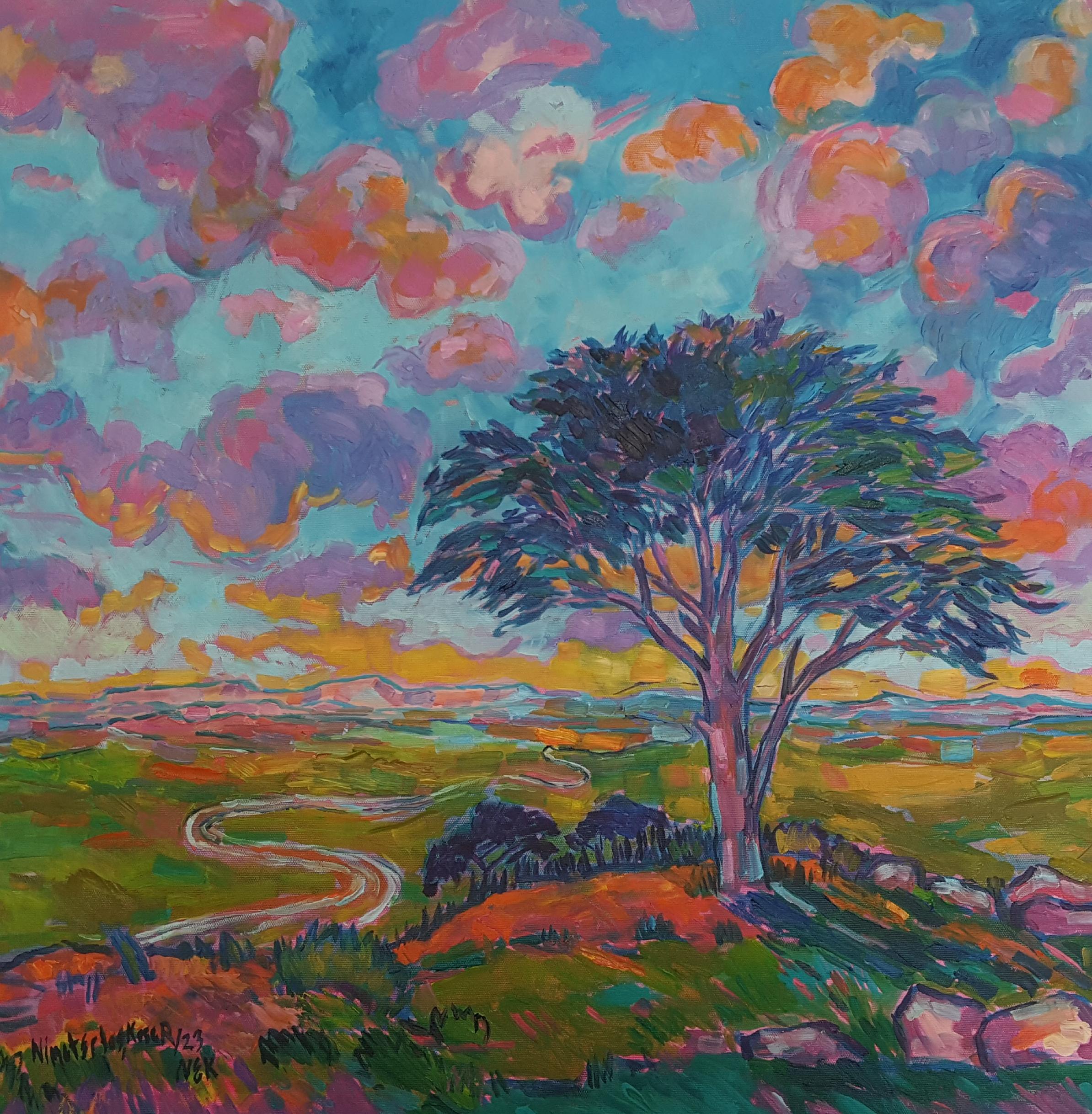 Il Sentiero della Speranza - pittura di paesaggio ad olio originale dell'impressionismo contemporaneo - Arte