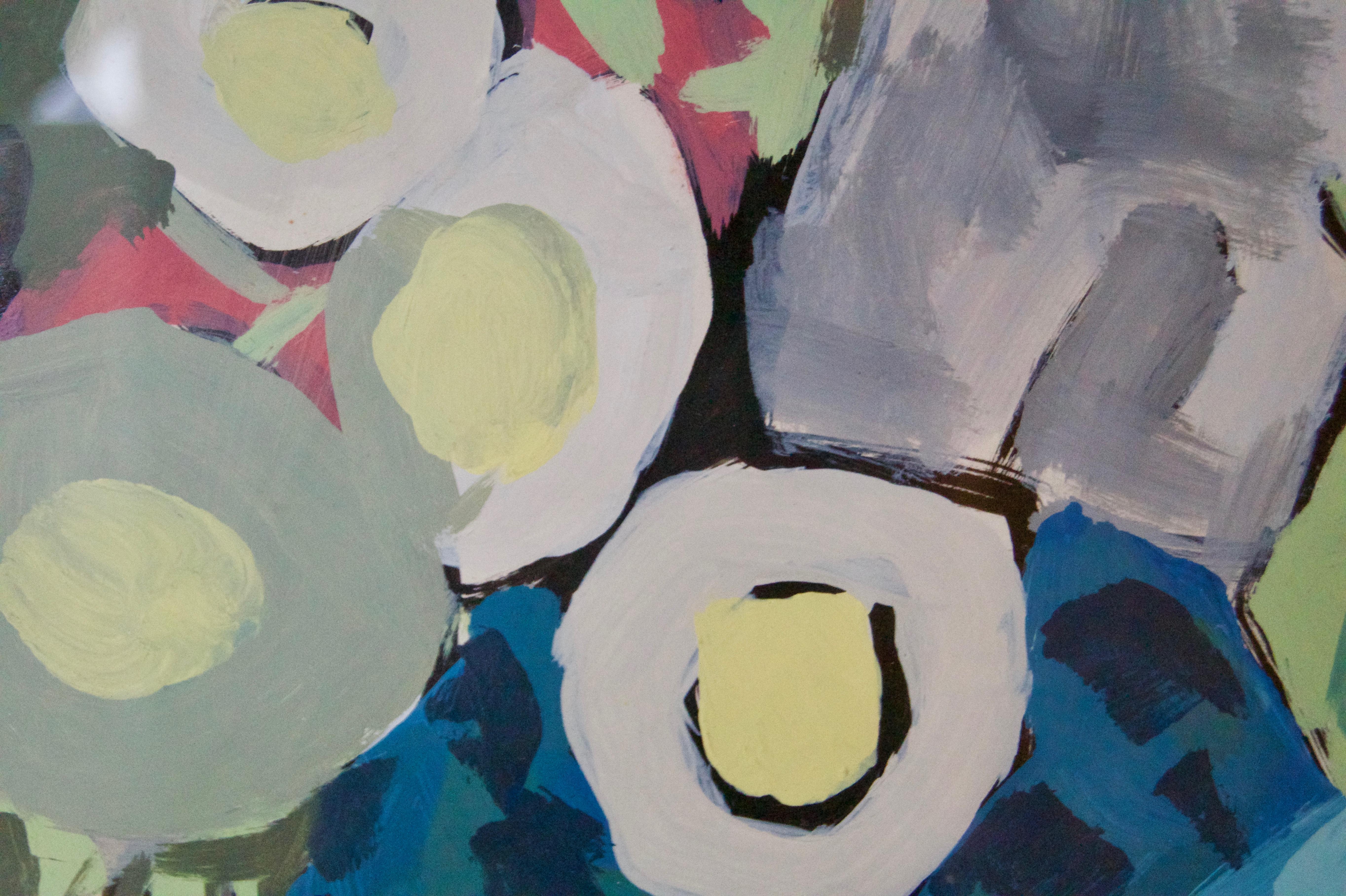 Abstract Still Life of Vase Fruit on Table Watercolour - Late 1960s by Nina For Sale 2