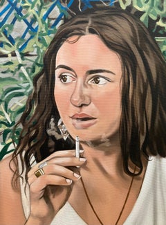 Oil Painting on Canvas, Portrait Painting, Smoking Woman Painting
