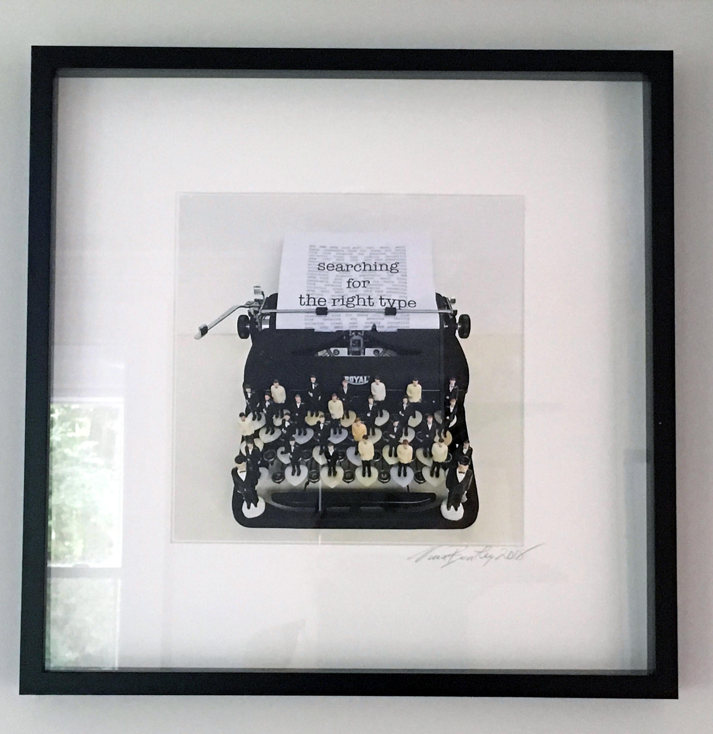 Nina Bentley Figurative Print - Searching for the Right Type Limited Edition print, typewriter, figures, text