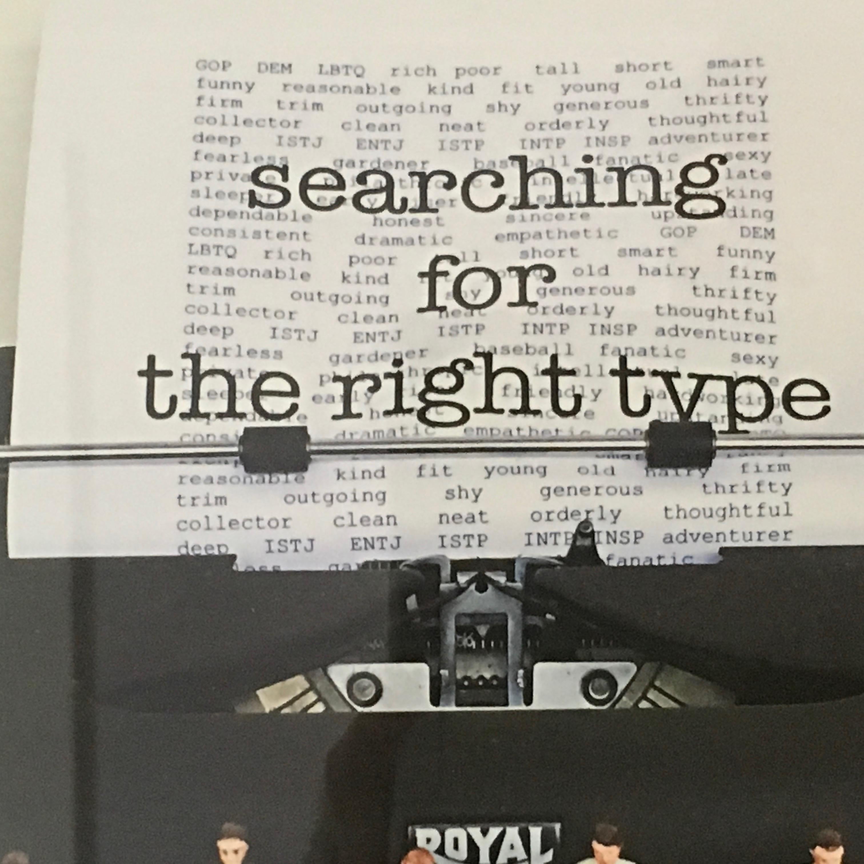 Searching for the Right Type Limited Edition print, typewriter, figures, text - Contemporary Print by Nina Bentley