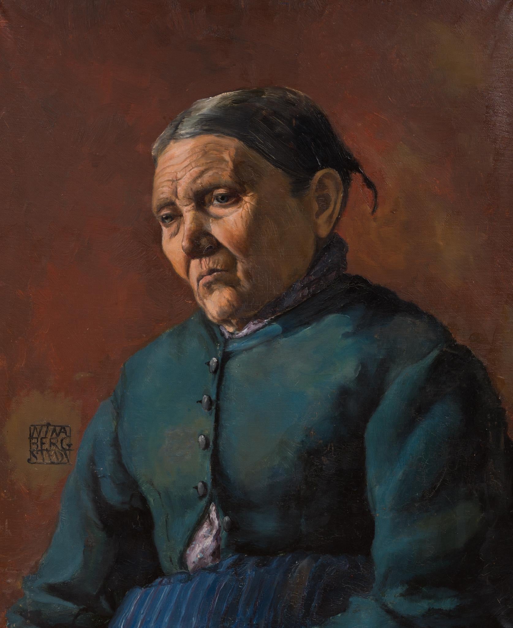 This poignant portrait by Swedish artist Nina Bergstedt captures a quiet intensity that lingers in the viewer’s mind. The sitter, an unknown woman, is portrayed with deep emotional presence — a gaze turned inward, rendered with striking sensitivity