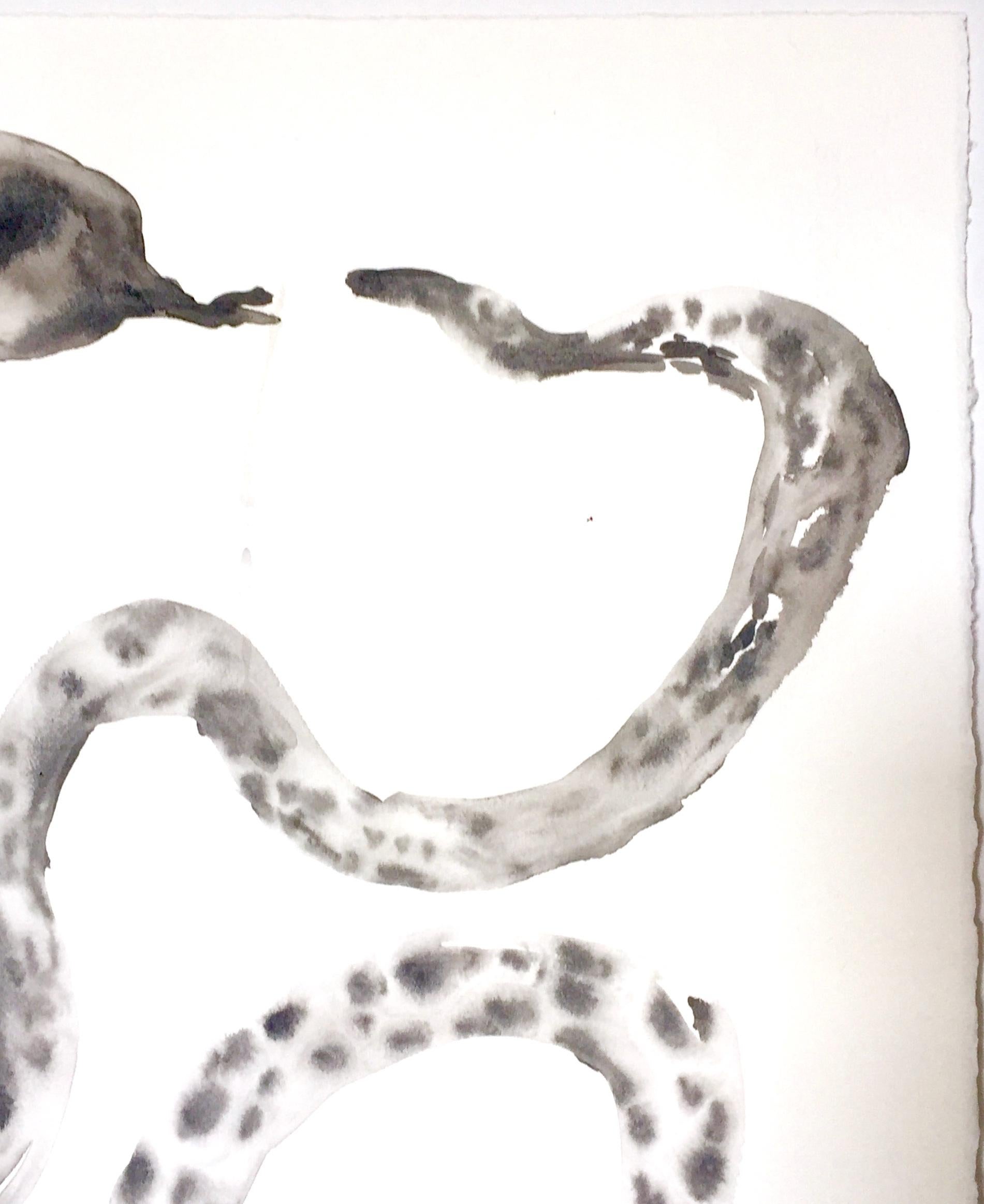 Black and White Snakes ink on Watercolor Paper - Painting by Nina Bovasso