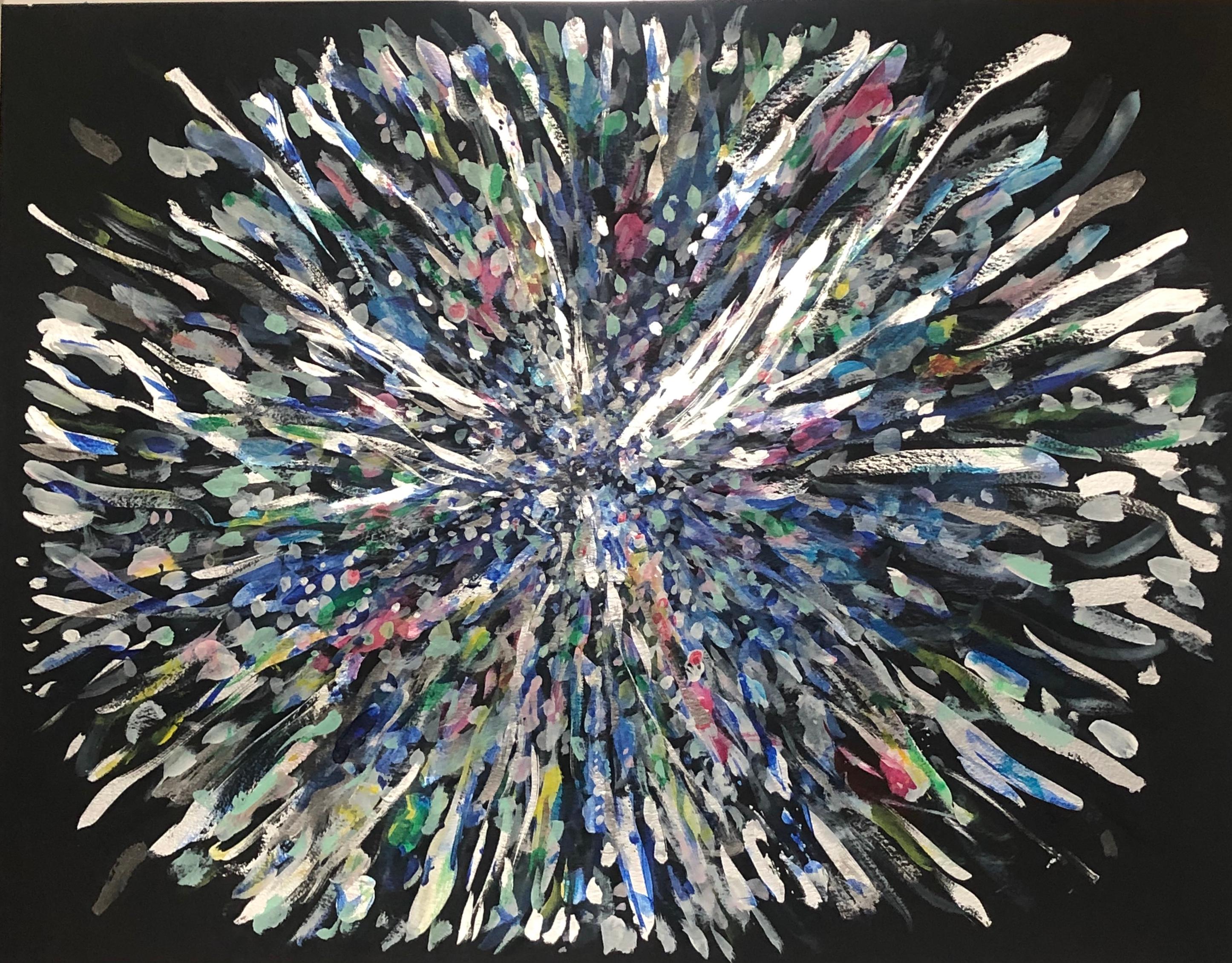 Nina Bovasso Abstract Painting – Explosion von Phoenix auf schwarzem Grund