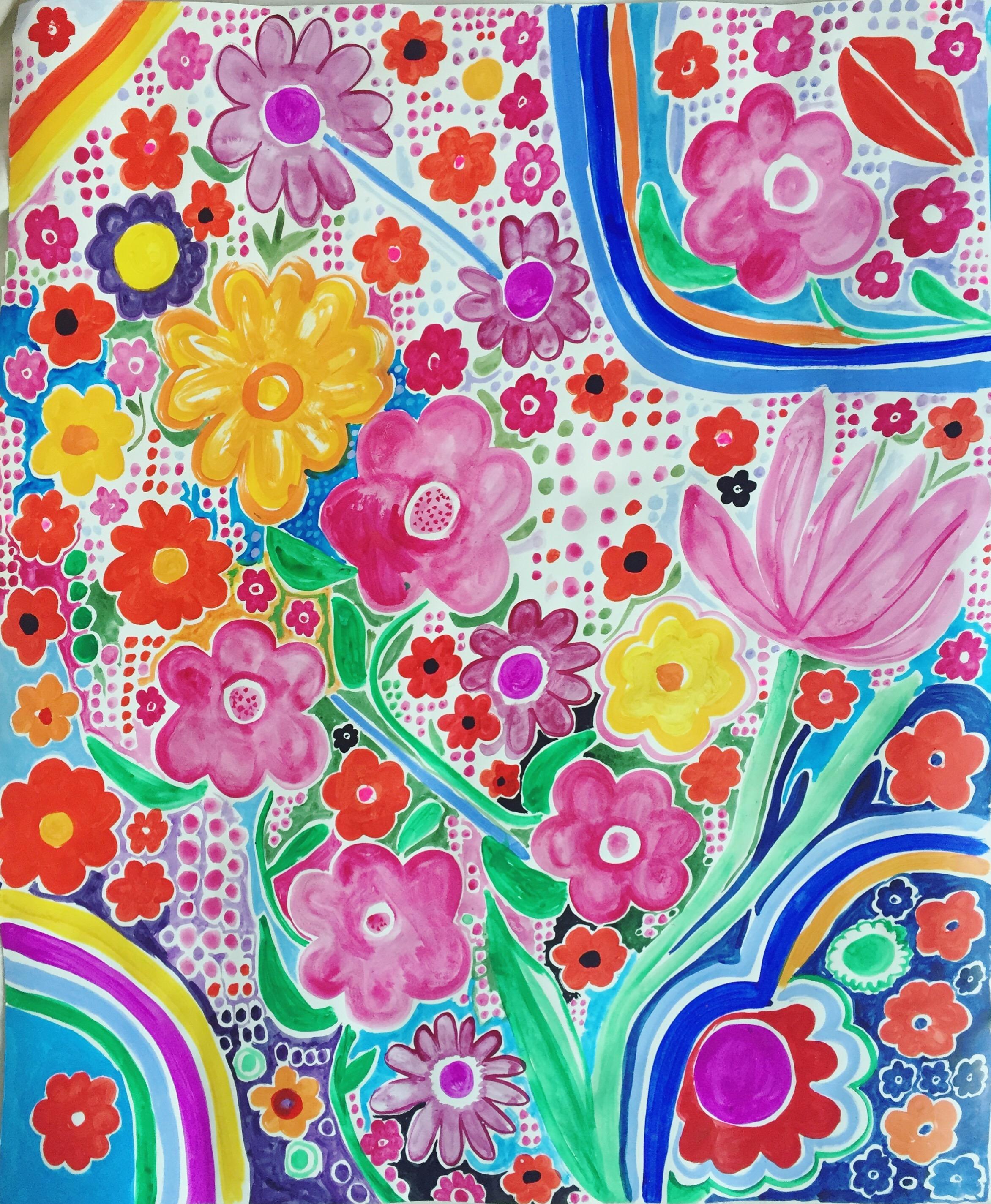 Interior Painting di Nina Bovasso - Fiori rosa in griglia