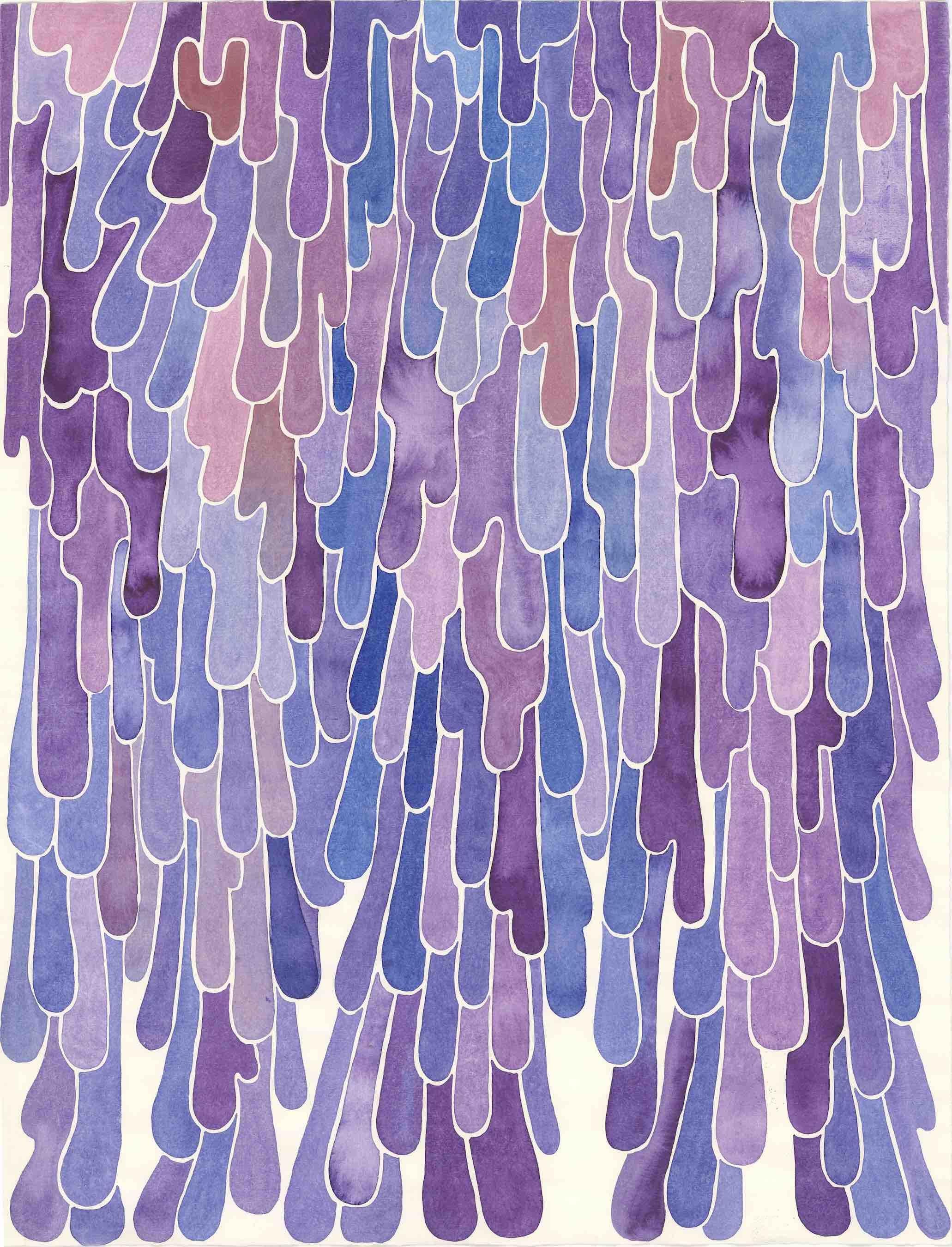 Nina Bovasso Abstract Drawing – Lila Rain Abstraction-Aquarell auf Papier
