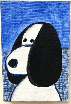 small snoopy portrait in blue on canvas.
