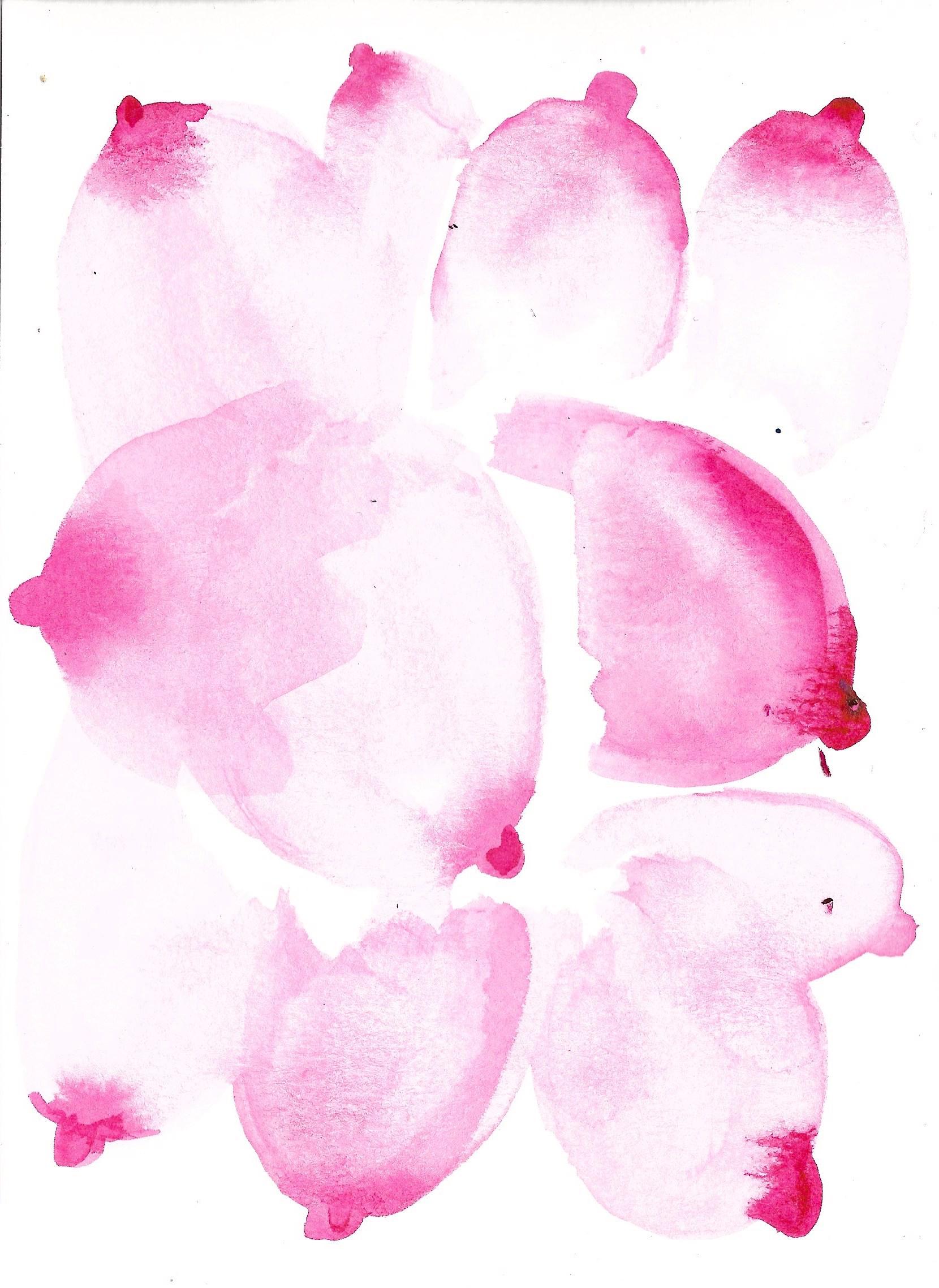 Nina Bovasso Nude – Einzigartiges Aquarell-Gemälde mit rosa Ösen